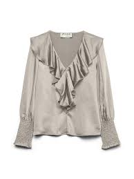 AWBea LS Vneck Frill Blouse
