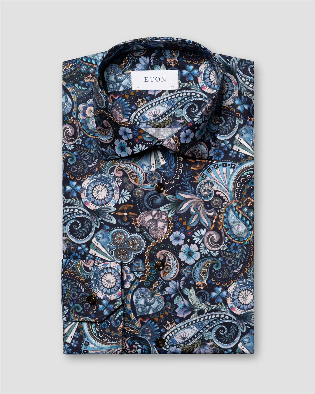 SLIM Navy Blue Motif Signature Twill Shirt