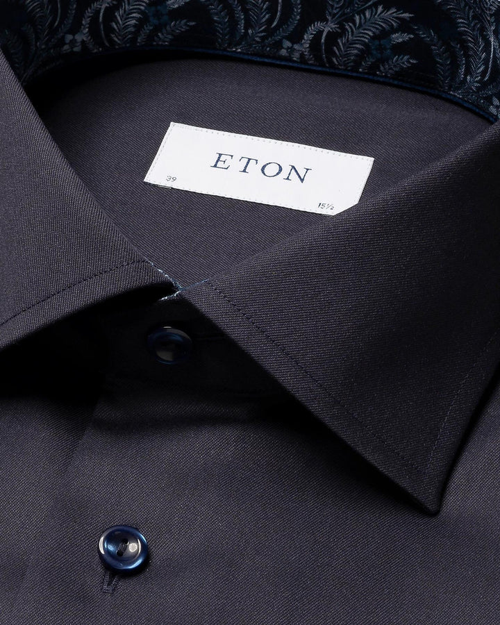 SLIM Navy Blue Floral Effect Signature Twill Shirt