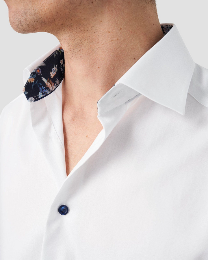 Contemporary White Floral Print Effect Solid Signature Twill Shirt