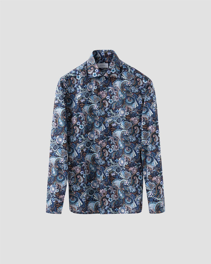 SLIM Navy Blue Motif Signature Twill Shirt