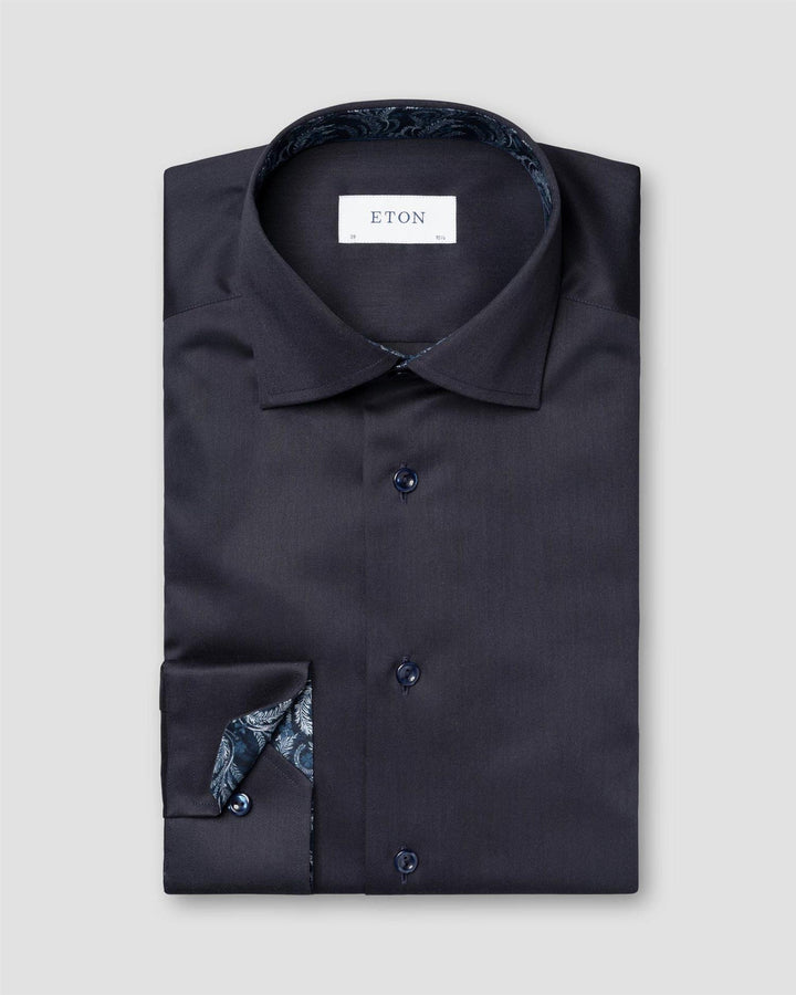 SLIM Navy Blue Floral Effect Signature Twill Shirt