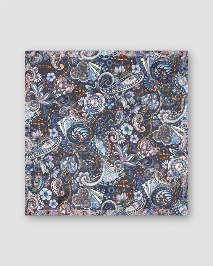 Dark Blue Motif Silk Pocket Square