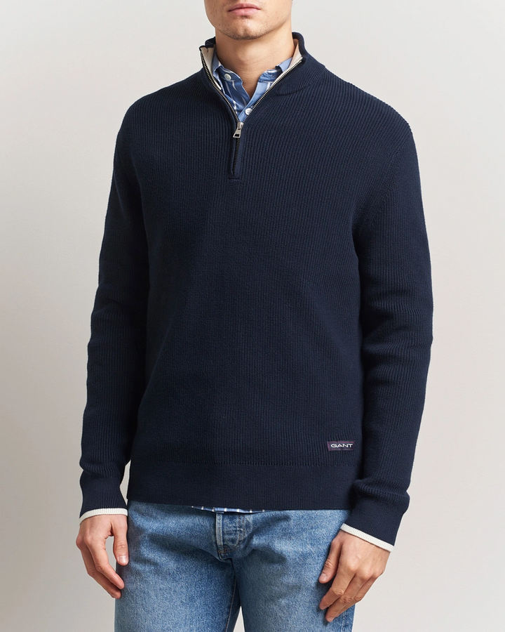 Ribbed Cotton Half Zip