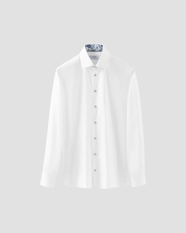 SLIM White Geometric Effect Textured Twill Shirt