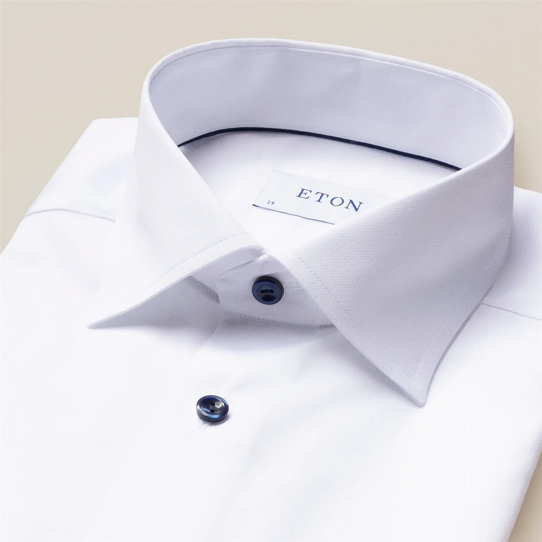 White Twill Shirt – Dark Blue Details Shirt Slim Fit
