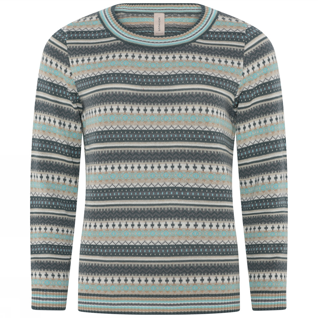 Jaquard knit O-neck pullover