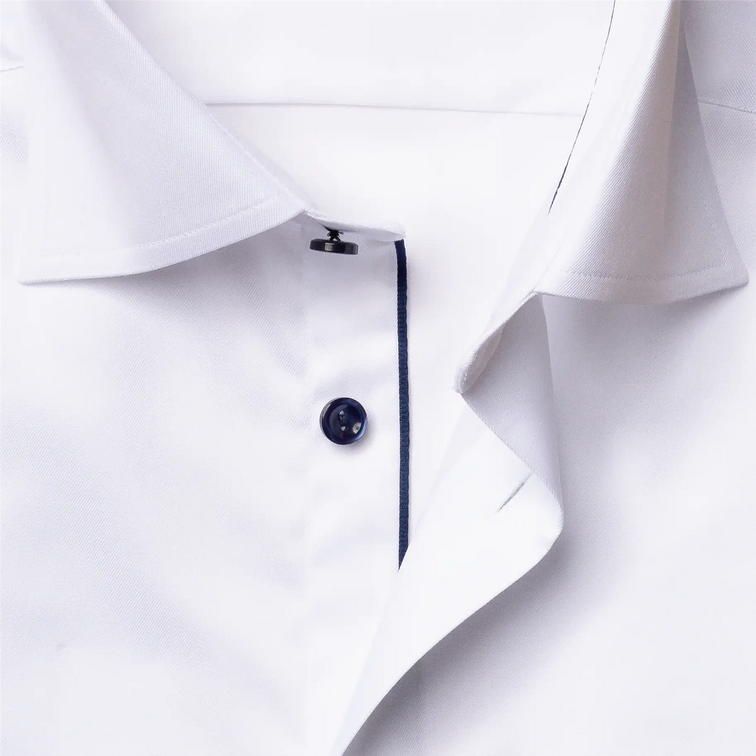 White Twill Shirt – Dark Blue Details Shirt Slim Fit