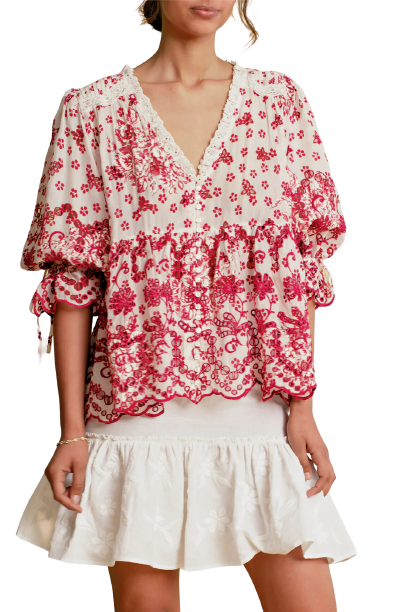 Broderie Anglaise Flared Blouse